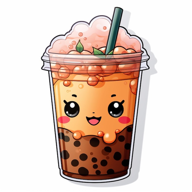 cartoon bubble tea with a straw and a green straw generative ai