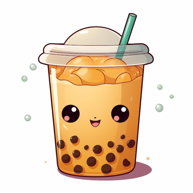 Photo cartoon bubble tea with a straw and a straw in a cup generative ai