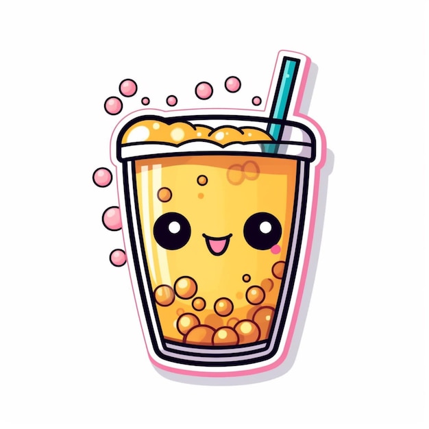 cartoon bubble tea with a straw and a straw in a glass generative ai