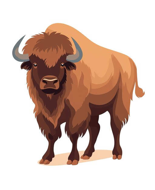 Cartoon Buffalo with brown fur illustration isolated on white background