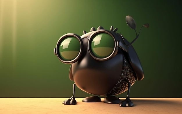 A cartoon bug with big glasses on it