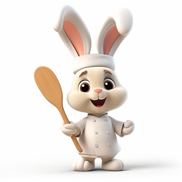 A cartoon bunny chef holding a wooden spoon