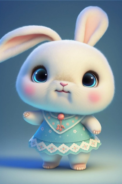 Cartoon bunny dressed in a blue dress generative ai