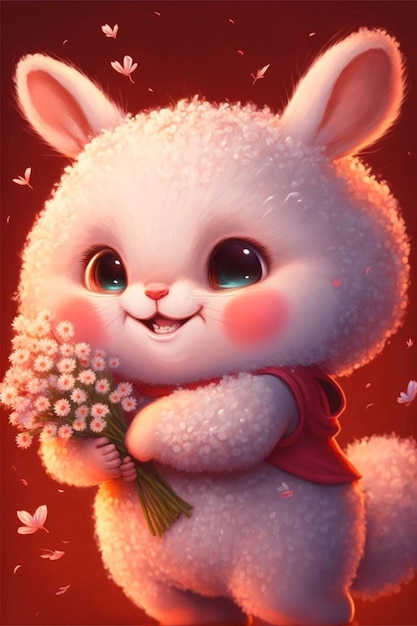 Cartoon bunny holding a bunch of flowers generative ai