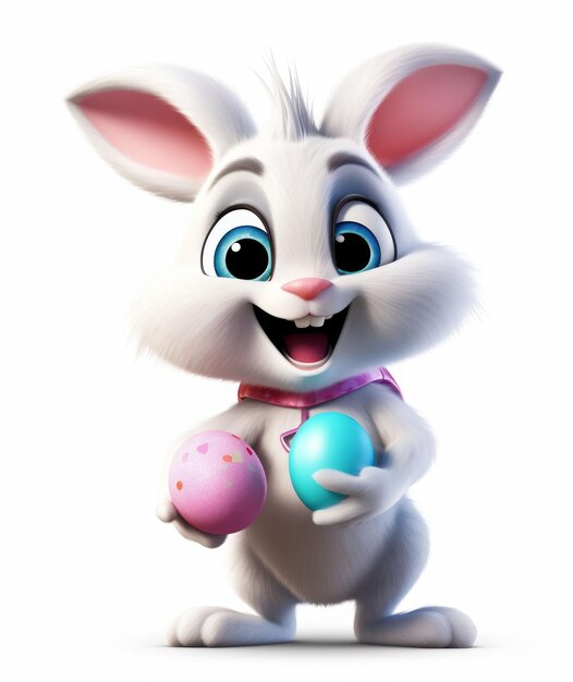 Photo cartoon bunny holding an easter egg