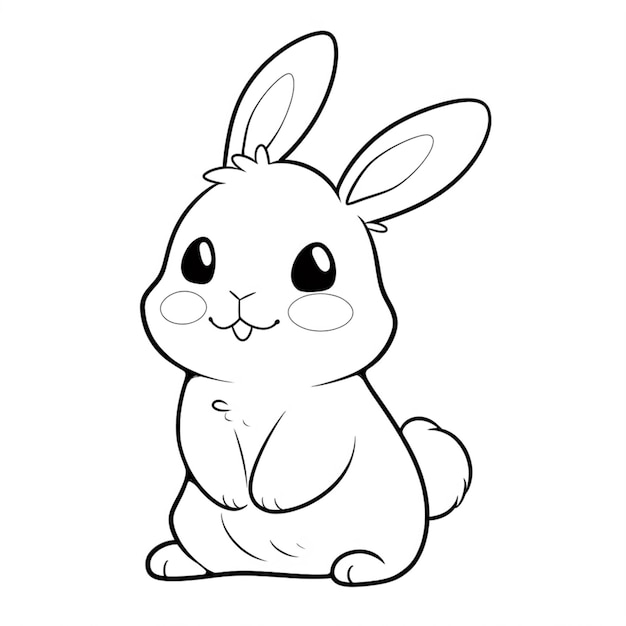 Foto un coniglio dei cartoni animati seduto sulle zampe posteriori con un grande sorriso generativo ai