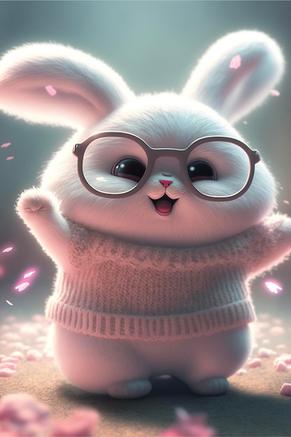 Cartoon bunny wearing glasses and a sweater generative ai