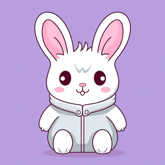 Cartoon bunny in a white coat sitting on a purple background generative ai
