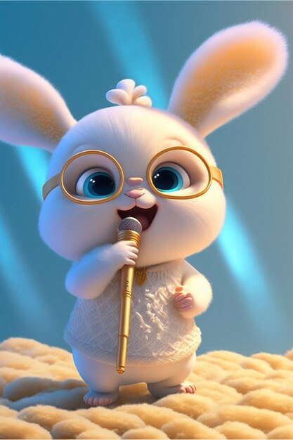 Cartoon bunny with glasses holding a microphone generative ai