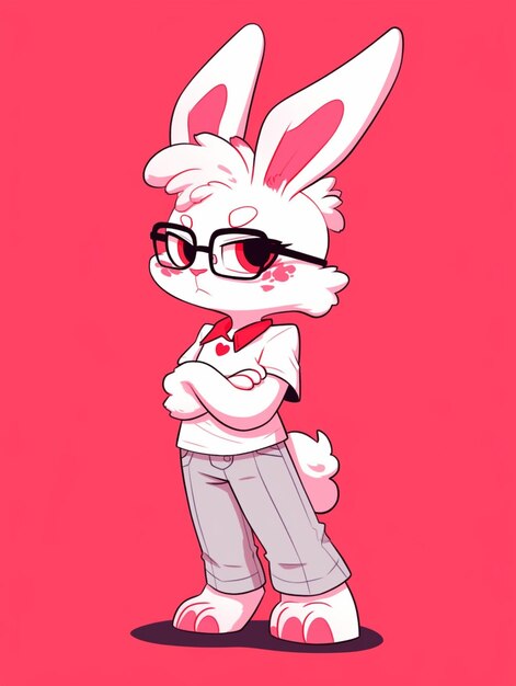 cartoon bunny with glasses and a pink background generative ai