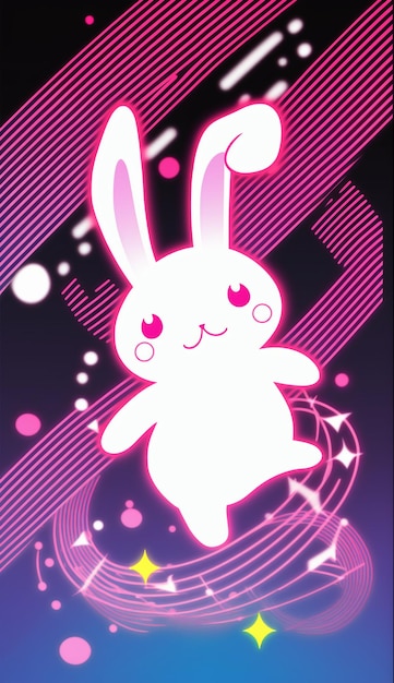 Photo cartoon bunny with music notes and stars in the background generative ai