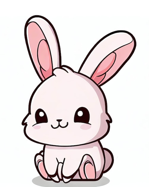 A cartoon bunny with a pink face sits on a white background.