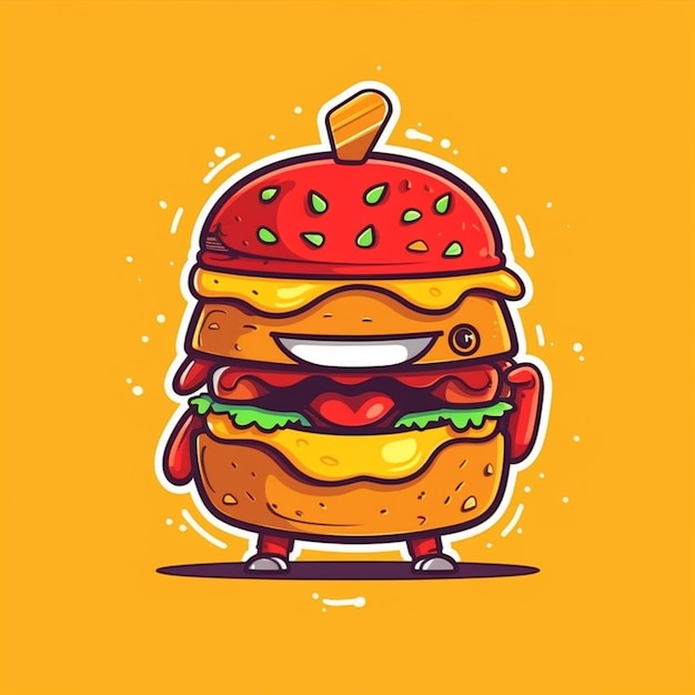 Photo a cartoon burger with a face and a smile on his face.