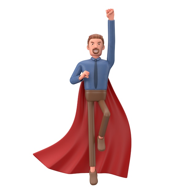 Cartoon business man clothed like a superhero. 3d illustration