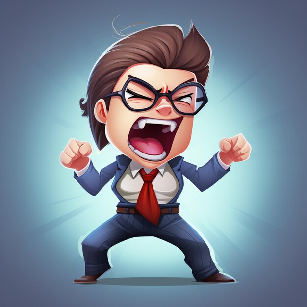 Photo cartoon business man with glasses and a tie shouting generative ai