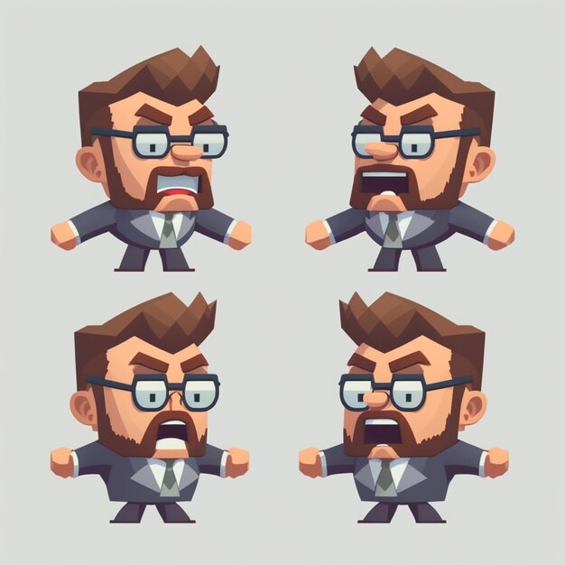 Photo cartoon businessman character with different expressions generative ai