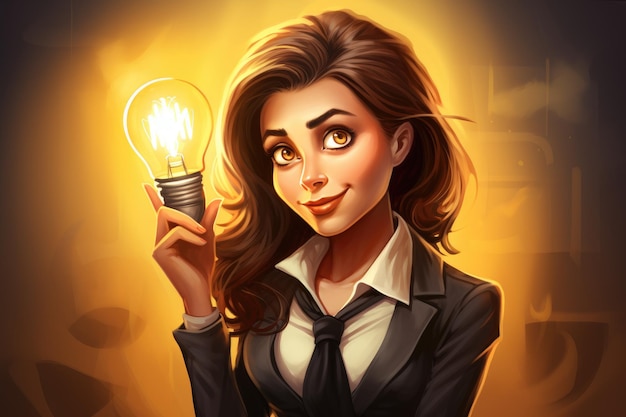 Cartoon Businesswoman And Her Bright Idea ai generated