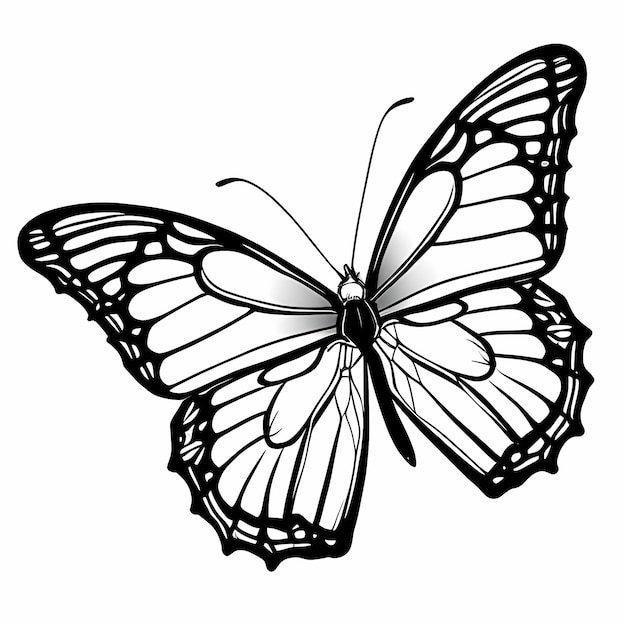 Photo cartoon butterfly outline no color black outline only no background