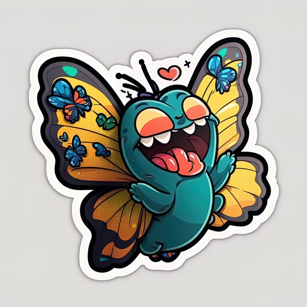 A cartoon butterfly with a big smile on it