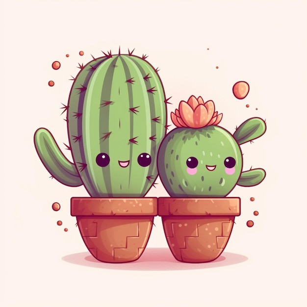 Foto cactus a cartoni animati in vasi con bolle generative ai