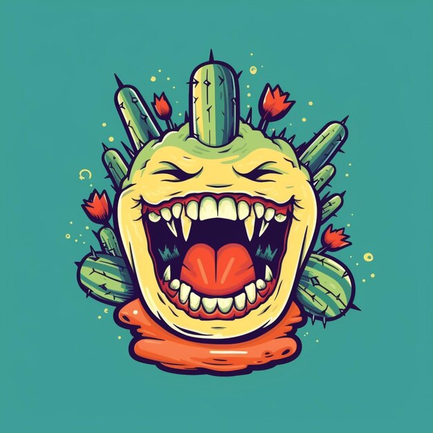 Photo a cartoon cactus with a big grin on its face generative ai