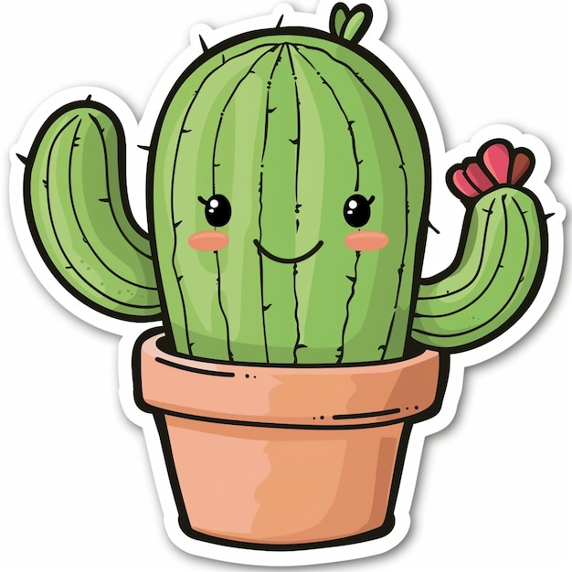 a cartoon cactus with a butterfly on its head generative ai