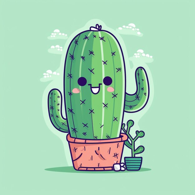 Photo a cartoon cactus with a face and arms in a pot generative ai