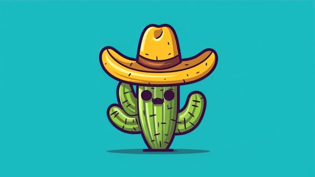 Foto un cactus cartone animato con un cappello sopra