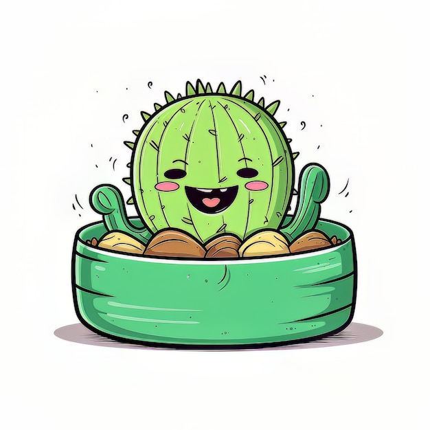 A cartoon of a cactus with a smiley face.