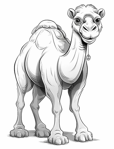 A cartoon camel with a hump standing in front of a white background generative ai