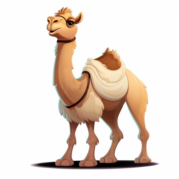 Photo cartoon camel with saddle standing on a white background generative ai