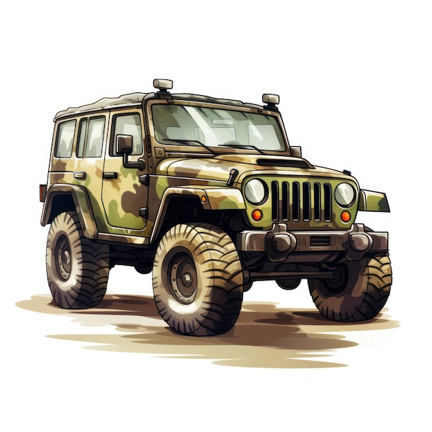 Cartoon Camouflage Jeep AI Generated