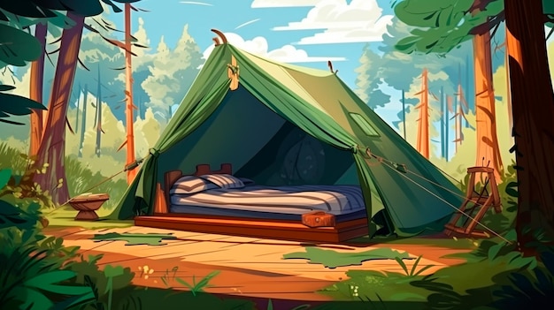 cartoon camping in the woods