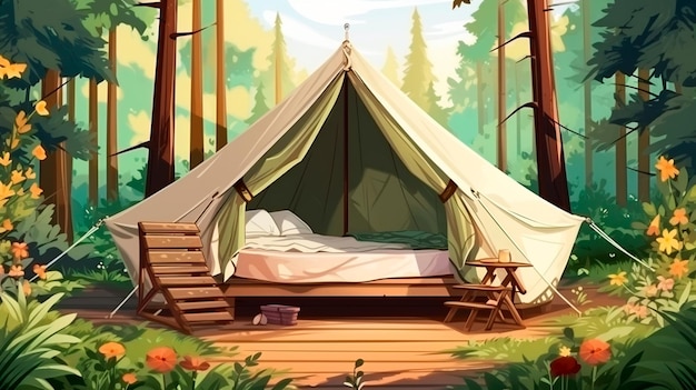 cartoon camping in the woods