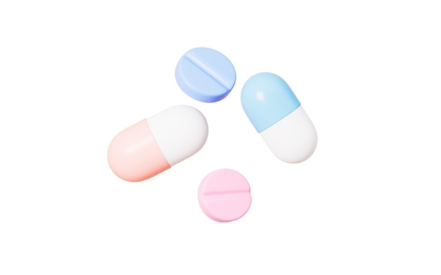 Cartoon capsules and drugs 3d rendering Digital drawing