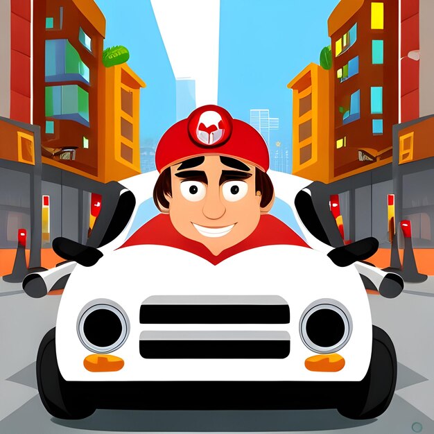 Photo cartoon car and driver 2d image