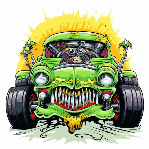 Photo cartoon car with a big mouth and a big engine generative ai