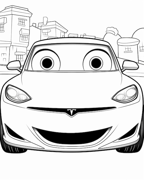 A cartoon car with eyes and a big smile on the front generative ai