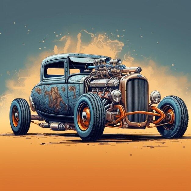 Photo cartoon car with a lot of smoke coming out of it generative ai