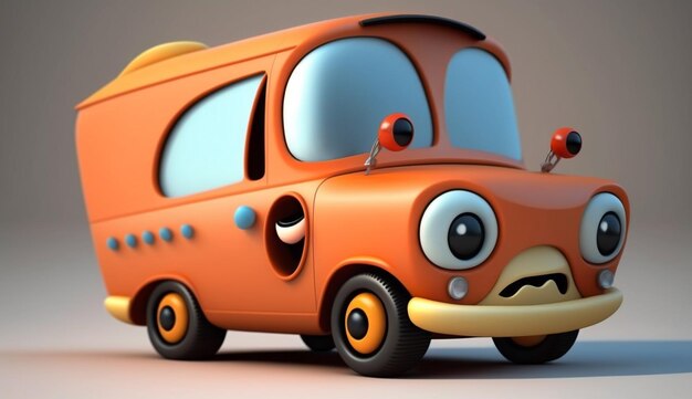 Foto un'auto dei cartoni animati con uno sfondo semplice e la parola pixar sulla parte anteriore generativa ai