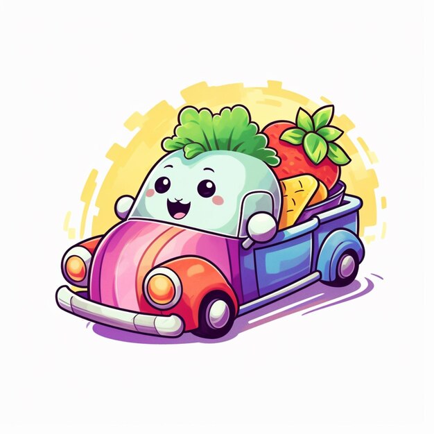Photo cartoon car with a vegetable in the back generative ai