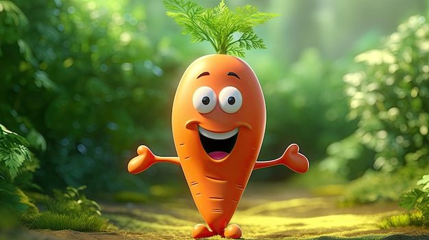 Foto cartoon carrot running through a field leuke en speelse illustratie van groenten