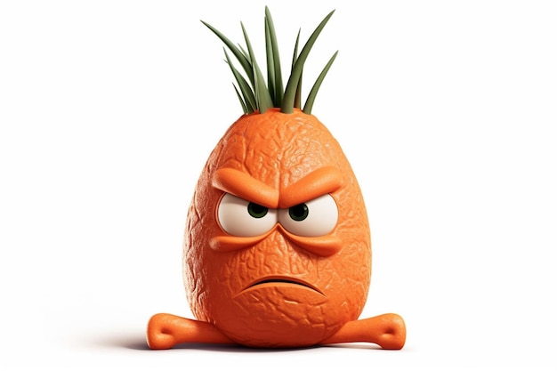 Cartoon carrot with angry face and arms isolated on white background