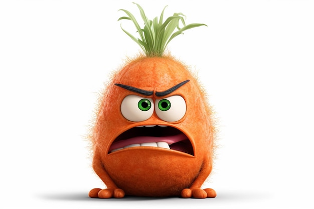 Cartoon carrot with angry face and arms isolated on white background