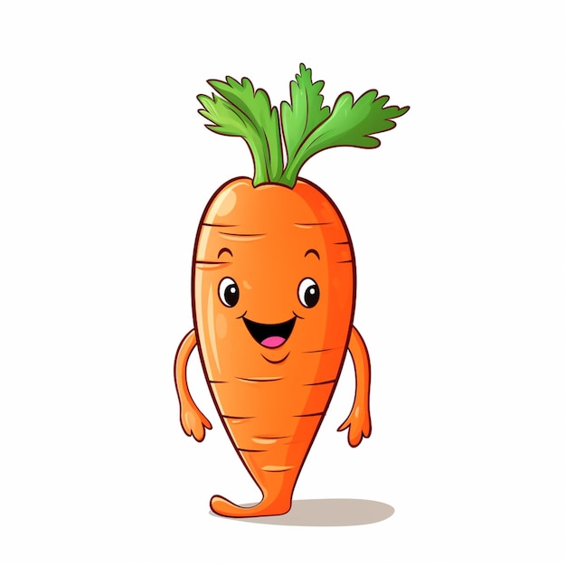 Photo cartoon carrot with a happy face and a green leaf on its head generative ai