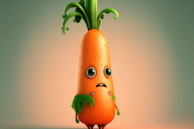 Мультяшная морковка с грустным лицом и грустным лицом.