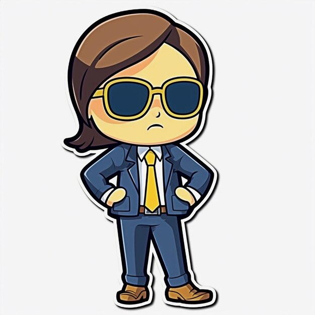 Photo cartoon cartoon woman in suit and sunglasses