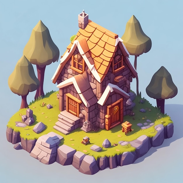 Cartoon castle isometric illustration