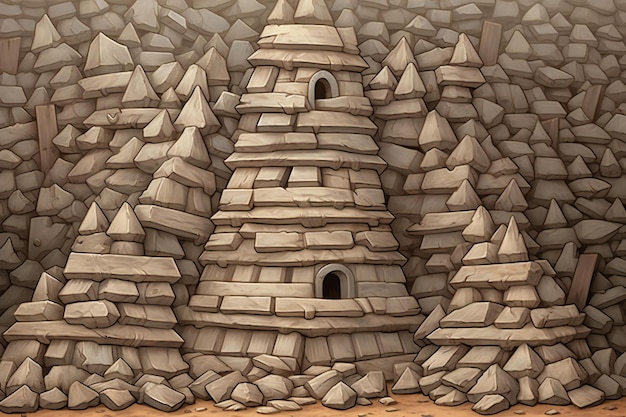 Cartoon castle made of stones Illustration for the game