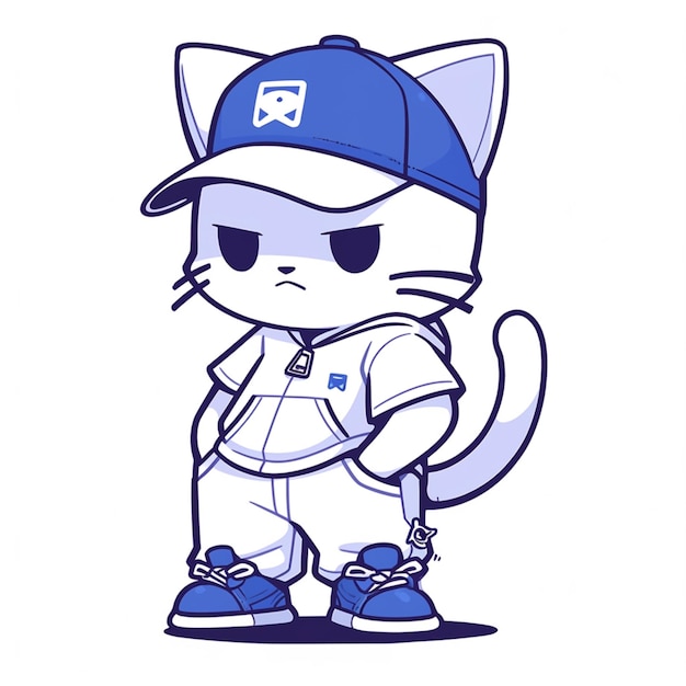 Photo cartoon cat in baseball uniform with baseball cap and shoes generative ai